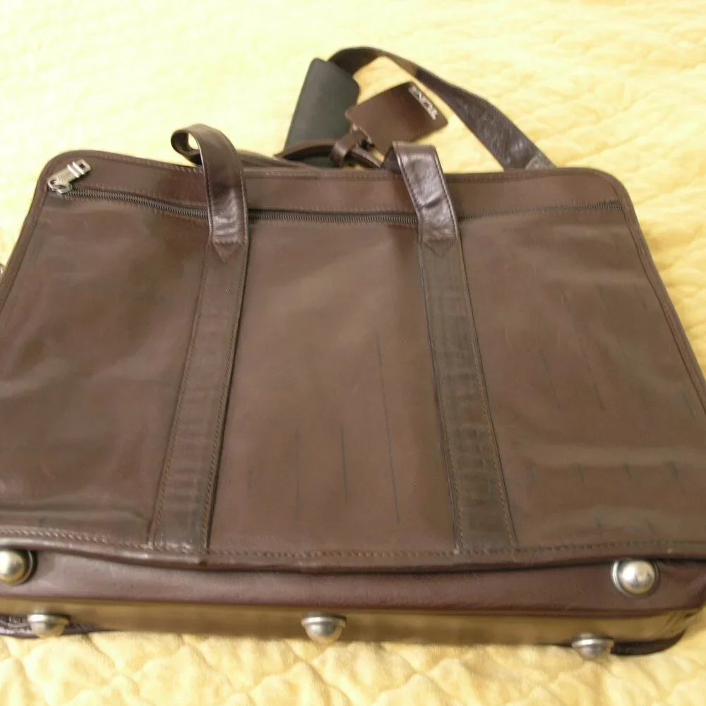 TUMI Dark Brown Leather Expandable Laptop Organizer Briefcase